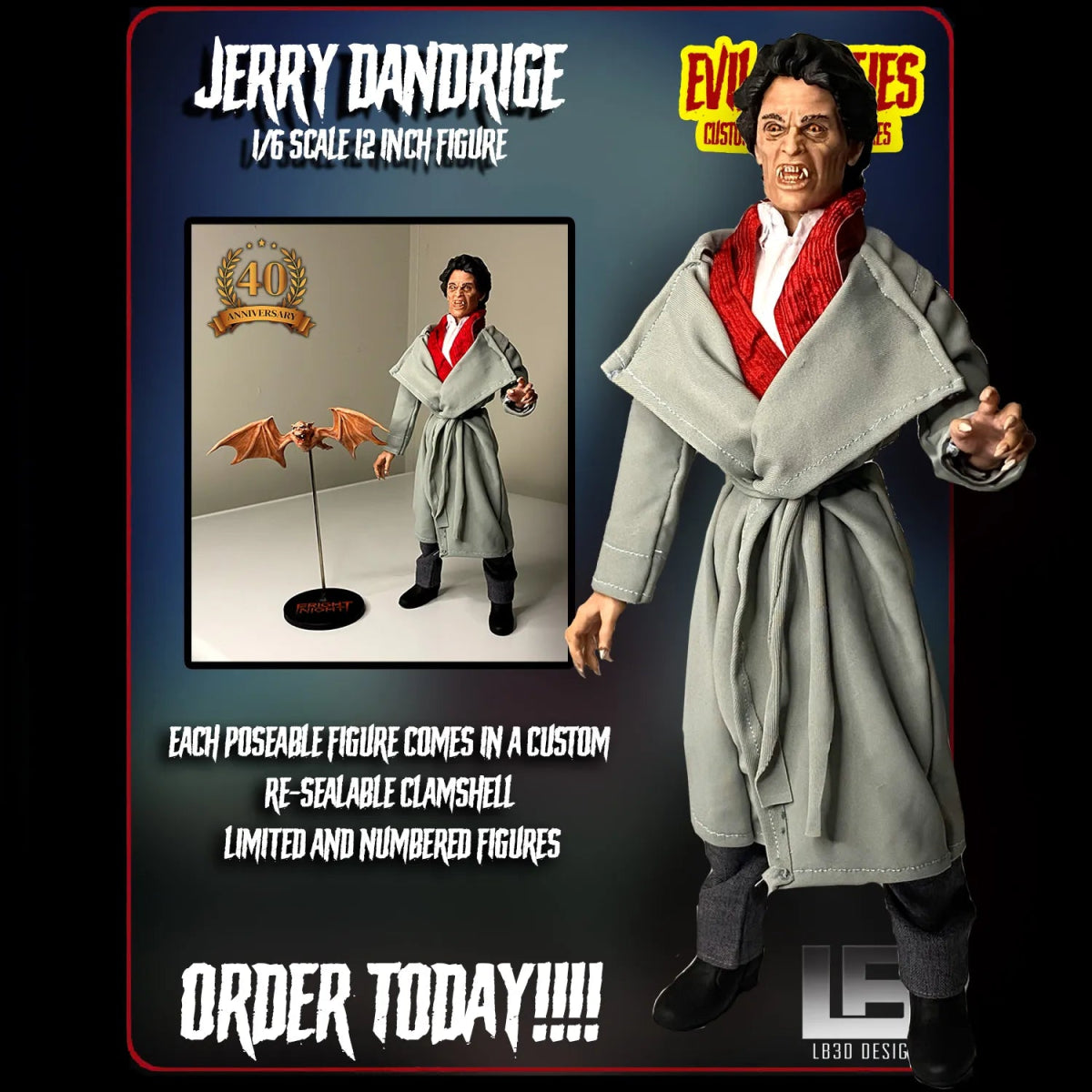 Fright Night: Jerry Dandrige - 12" Evil Entities with Bat - LB3D Design