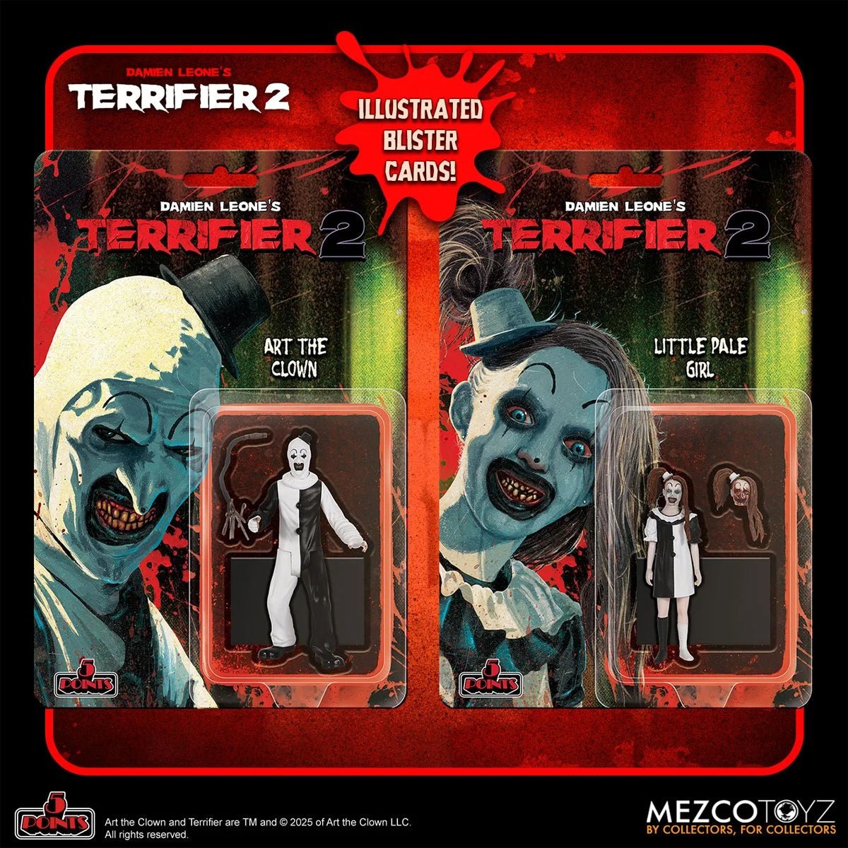 Terrifier 2: Art The Clown & Little Pale Girl 5 Points Figure Set - Mezco Toyz