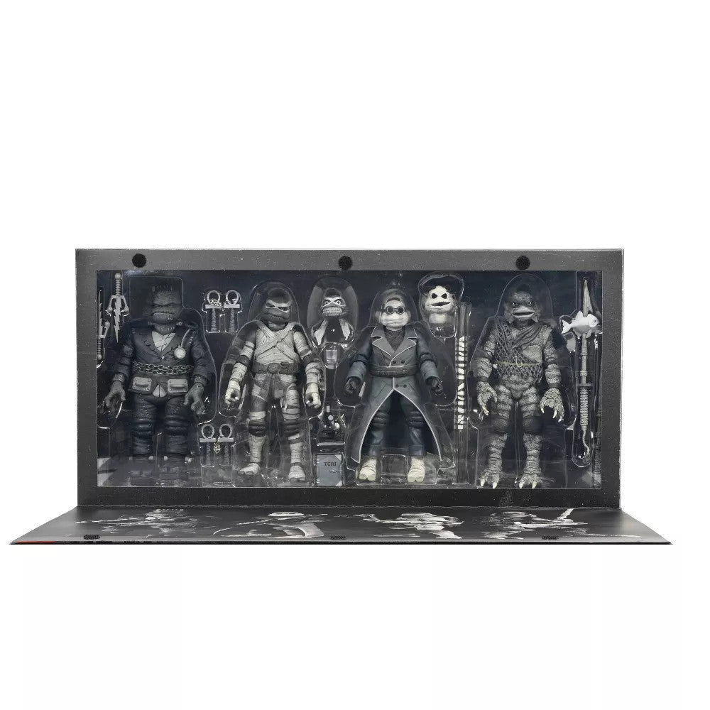 Universal Monsters x TMNT: Black & White Turtles 4 Pack - 7" Scale Figure Set - NECA