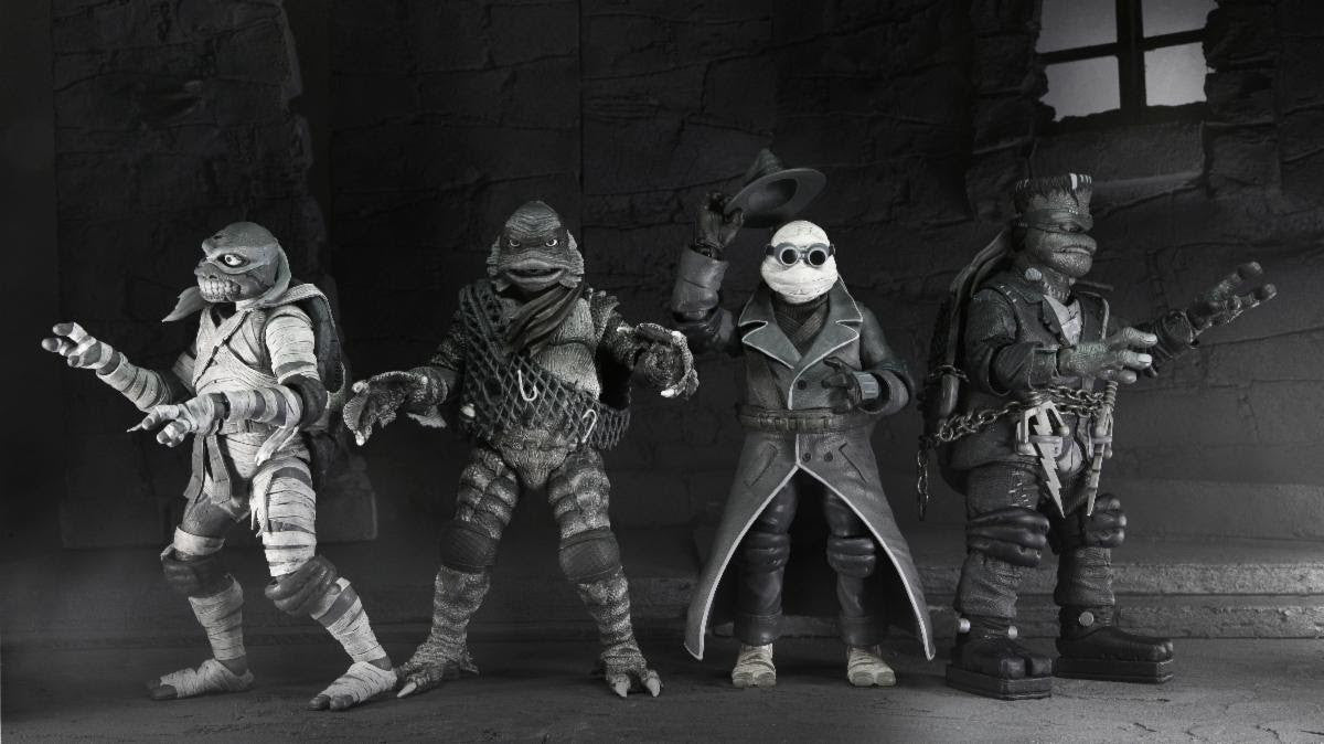 Universal Monsters x TMNT: Black & White Turtles 4 Pack - 7" Scale Figure Set - NECA
