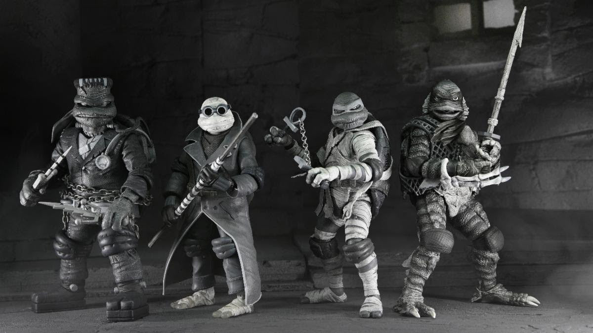 Universal Monsters x TMNT: Black & White Turtles 4 Pack - 7" Scale Figure Set - NECA