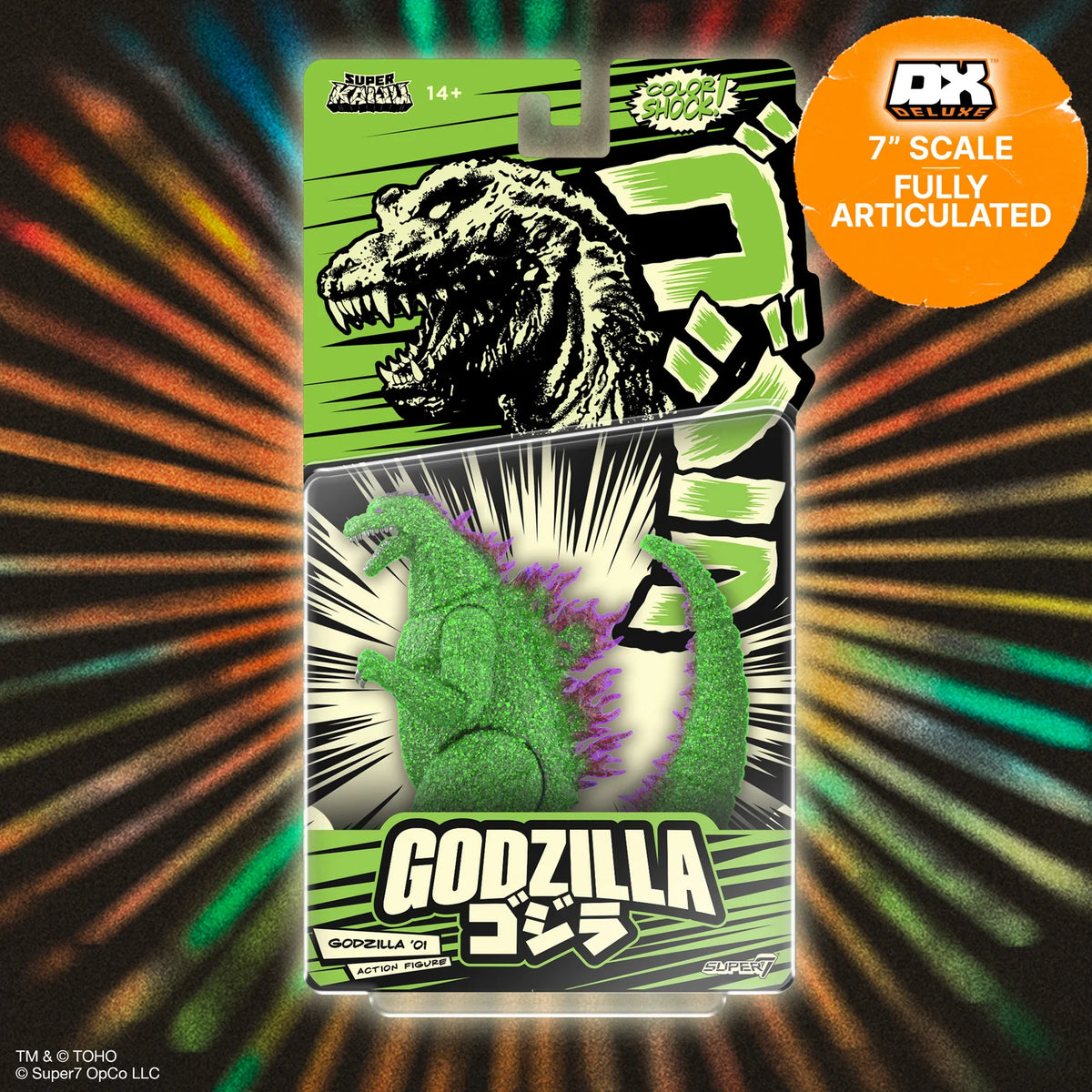 (Pre-Order) Godzilla 2002: Toho Super Kaiju - 5.5" Color Shock Clear Green Glitter With Metallic Figure