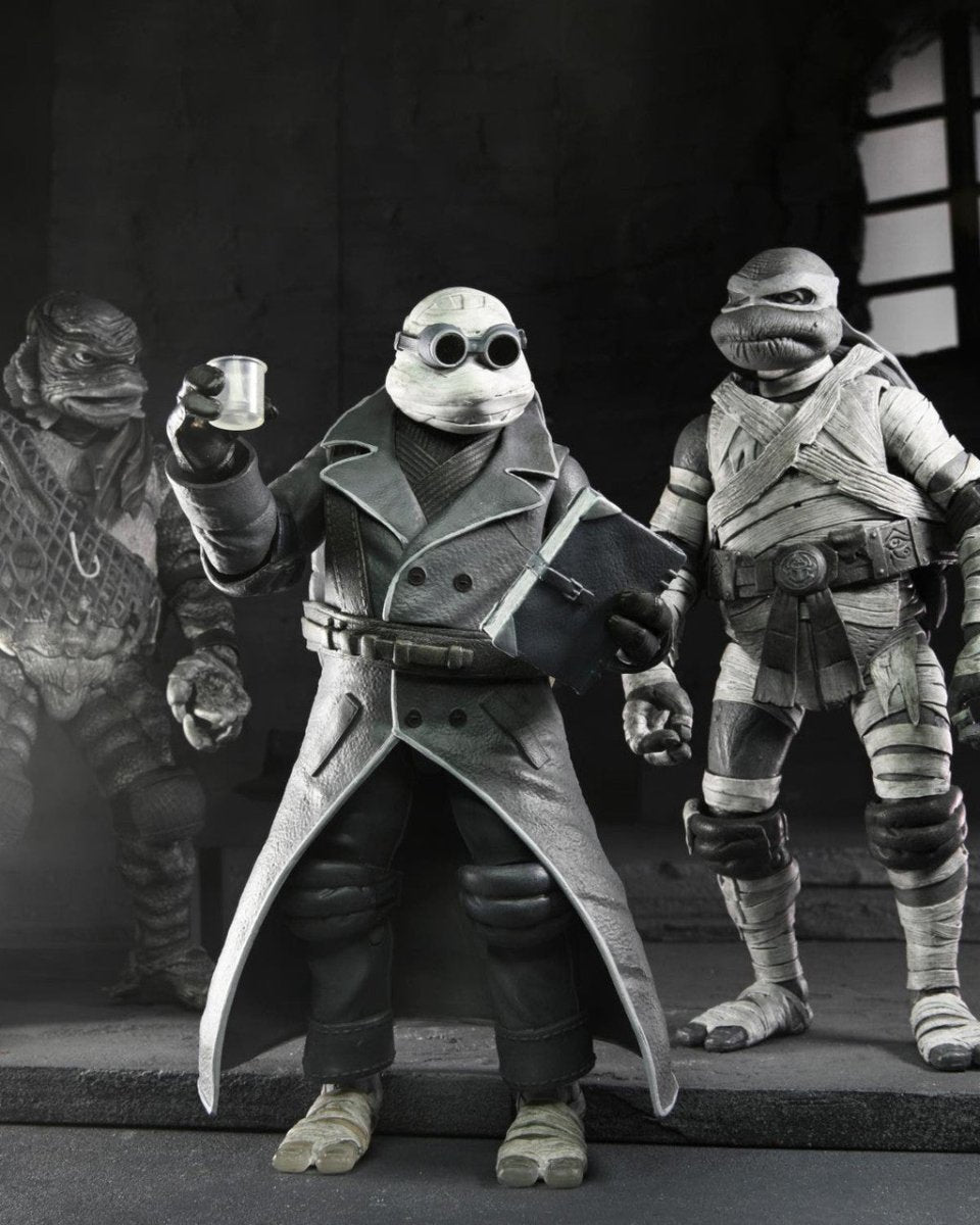 universal monsters x teenage mutant ninja turtles Universal Monsters x TMNT: Black & White Turtles 4 Pack - 7" Scale Figure Set